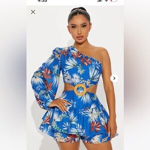 Tropical Vacation One Shoulder Romper with cut-out detail